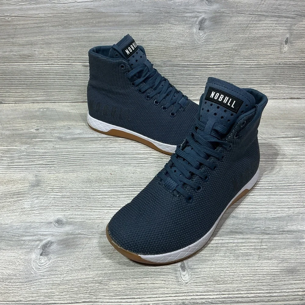 NOBULL High Top Trainer Shoes Mens Size 6.5 Womens 8 Navy Blue Gum Athletic